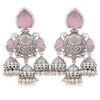 Silver Plated Chandbali Earrings with Pink Stones
