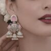 Silver Plated Chandbali Earrings with Pink Stones