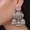 Silver Plated Chandbali Earrings with Pink Stones