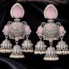 Silver Plated Chandbali Earrings with Pink Stones