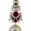 002 Silver Temple-Style Jhumka with Green & Red Stones