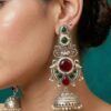 003 Silver Temple-Style Jhumka with Green & Red Stones