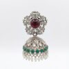 011 Elephant Design Jhumka with Red Stone Silver Tone