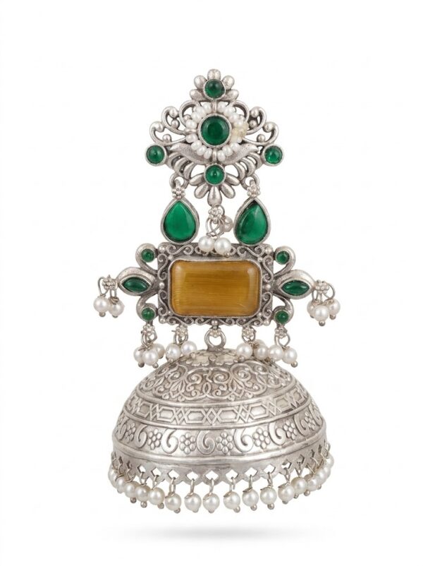 018 Earrings with Green Stones, Yellow Stone