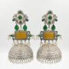 019 Earrings with Green Stones, Yellow Stone