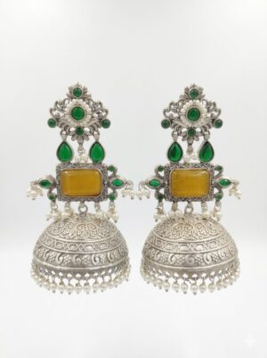 Earrings with Green Stones, Yellow Stone