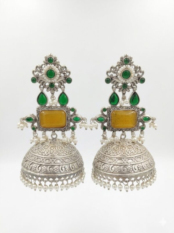 019 Earrings with Green Stones, Yellow Stone