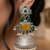 020 Earrings with Green Stones, Yellow Stone