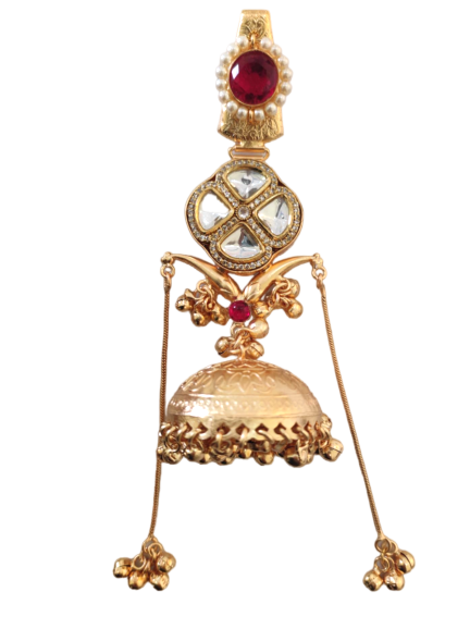 Gold Plated Kundan Jhumka with Red Stone