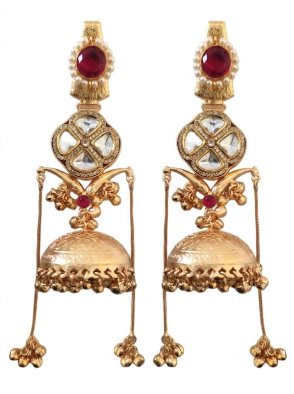 Gold Plated Kundan Jhumka with Red Stone