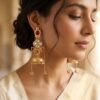 Gold Plated Kundan Jhumka with Red Stone