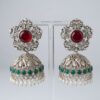 12 Elephant Design Jhumka with Red Stone Silver Tone