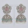 14 Elephant Design Jhumka with Pink Stone, Mint Green Beads