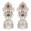 Pearl Jhumka with Red & Green Stones Chandbali