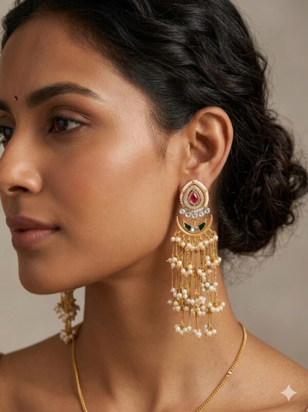Elegant Gold-Plated Pearl Tassel Earring