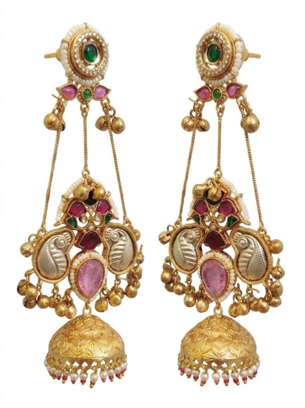 87d76f24-1e90-42ae-9264-f26ed79c9603 Gold-Plated Peacock Design Jhumka