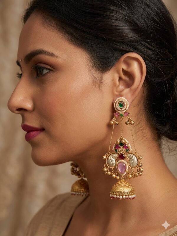 d8947552-35d6-4ada-b92c-03dfb51c1378 Gold-Plated Peacock Design Jhumka
