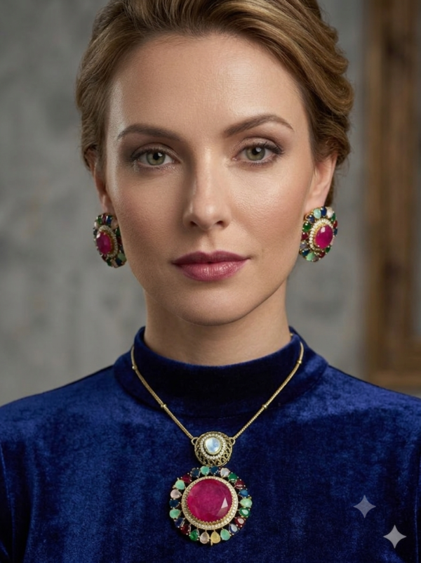 Pendant Set with Ruby Center Stone